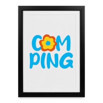 Camping Fleur Bande Dessinée Fan Camper Vacances En Plein Air - Affiche encadrée (27 × 37 cm) - noir - Devant