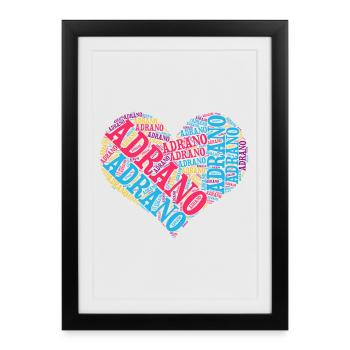 T-shirt Sicile T-shirt Adrano coeur nuage de mots - Affiche encadrée (27 × 37 cm) - noir - Devant