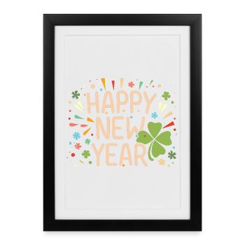 La joie du Nouvel An avec Shamrock - Affiche encadrée (27 × 37 cm) - noir - Devant