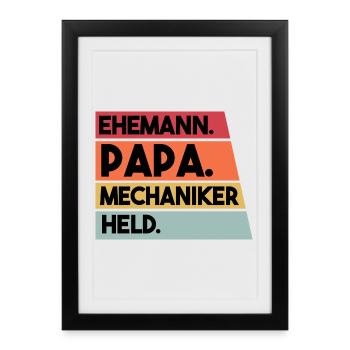 Ehemann Papa Mechaniker Held - Gerahmtes Poster (27 × 37 cm) - Schwarz - Vorne