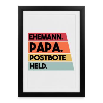 Husband, Dad, Profession, Postman, Hero - Framed poster (27 × 37 cm) - black - Front
