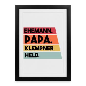 Ehemann Papa Klempner Held - Gerahmtes Poster (27 × 37 cm) - Schwarz - Vorne