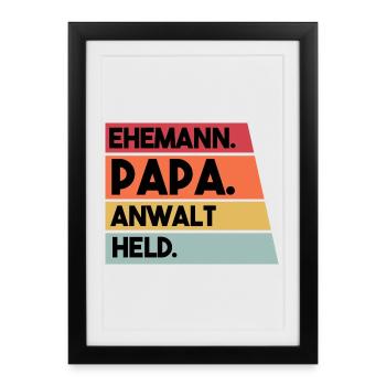 Ehemann Papa Anwalt Held - Gerahmtes Poster (27 × 37 cm) - Schwarz - Vorne