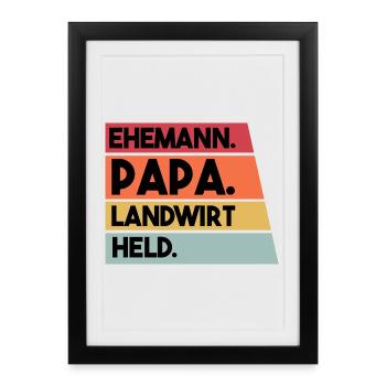 Ehemann Papa Landwirt Held - Gerahmtes Poster (27 × 37 cm) - Schwarz - Vorne