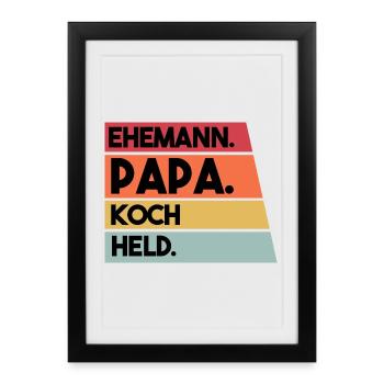 Ehemann Papa Koch Held - Gerahmtes Poster (27 × 37 cm) - Schwarz - Vorne