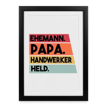 Ehemann Papa Handwerker Held - Gerahmtes Poster (27 × 37 cm) - Schwarz - Vorne