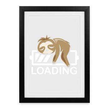 lustiges Faultier loading Batterie Symbol comic - Gerahmtes Poster (27 × 37 cm) - Schwarz - Vorne