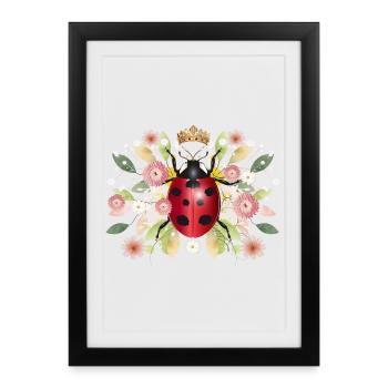 coccinelle rougeoyante avec couronne et fleurs - Affiche encadrée (27 × 37 cm) - noir - Devant