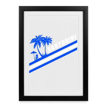 Palmiers au drapeau de Santorin, Grèce - Affiche encadrée (27 × 37 cm) - noir - Devant