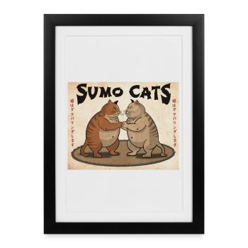 Chats de sumo (vintage) - Affiche encadrée (27 × 37 cm) - noir - Devant