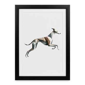 Hound Dog Running Origami Geometric 3D - Framed poster (27 × 37 cm) - black - Front