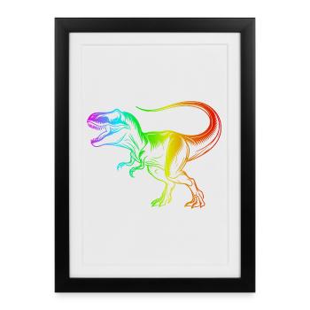 dinosaure tyrannosaure rex, t-rex arc-en-ciel - Affiche encadrée (27 × 37 cm) - noir - Devant