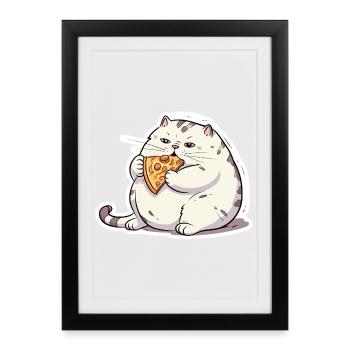 Fat round cat is only interested in pizza - Framed poster (27 × 37 cm) - black - Front