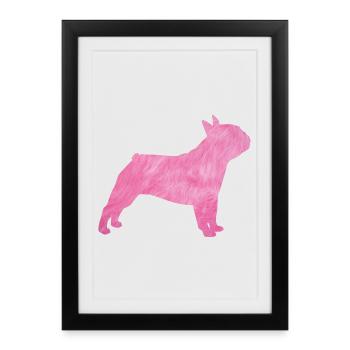 Carlin Chien à fourrure duveteuse Maître Maîtresse rose - Affiche encadrée (27 × 37 cm) - noir - Devant
