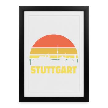 Stuttgart Skyline Silhouette rétro vintage - Affiche encadrée (27 × 37 cm) - noir - Devant