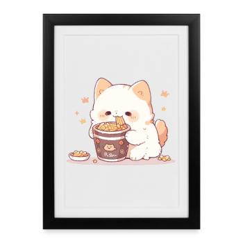 Spaghetti cats - Cat is having fun with past - Framed poster (27 × 37 cm) - black - Front