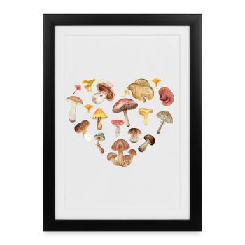 Champignons en forme de cœur.T-shirt pour cueilleur de champignons - Affiche encadrée (27 × 37 cm) - noir - Devant
