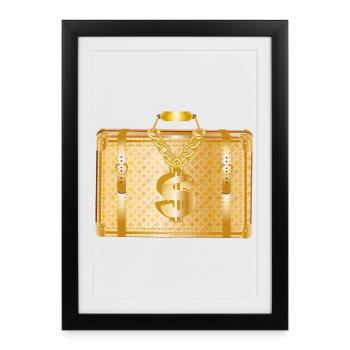 Golden Luxury Suitcase with Dollar Sign - Framed poster (27 × 37 cm) - black - Front