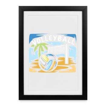 Volleyball Illustration mit Beachvolleyball Palme - Gerahmtes Poster (27 × 37 cm) - Schwarz - Vorne