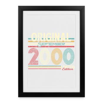 Design rétro original de septembre 2000, 25 ans - Affiche encadrée (27 × 37 cm) - noir - Devant
