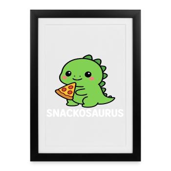 Dinosaure ludique avec une tranche de pizza - Affiche encadrée (27 × 37 cm) - noir - Devant