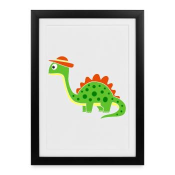Cute dino with hat - Framed poster (27 × 37 cm) - black - Front