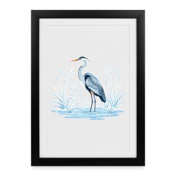 Héron cendré dans le paysage hivernal - Affiche encadrée (27 × 37 cm) - noir - Devant