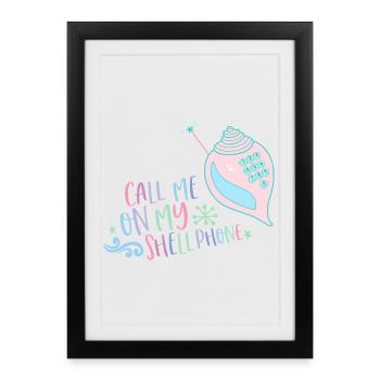 Appelez-moi sur mon Shellphone Mermaid rétro années 80 - Affiche encadrée (27 × 37 cm) - noir - Devant