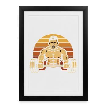 Muscle Power Retro Sunset Haltère - Affiche encadrée (27 × 37 cm) - noir - Devant