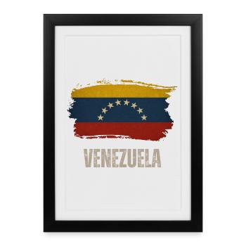 Drapeau du Venezuela, vintage Venezuela - Affiche encadrée (27 × 37 cm) - noir - Devant