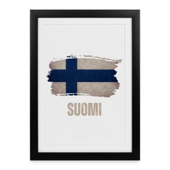 Drapeau grunge de la Finlande, vintage Finlande - Affiche encadrée (27 × 37 cm) - noir - Devant