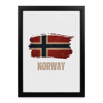 Drapeau de la Norvège, Drapeau vintage de la Norvège - Affiche encadrée (27 × 37 cm) - noir - Devant