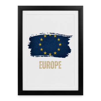 Drapeau grunge de l’Europe, j’aime l’Europe - Affiche encadrée (27 × 37 cm) - noir - Devant