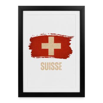 Drapeau grunge de la Suisse, fierté suisse - Affiche encadrée (27 × 37 cm) - noir - Devant