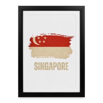 Drapeau grunge de Singapour, j’adore Singapour - Affiche encadrée (27 × 37 cm) - noir - Devant