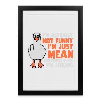 Seagull Middle Finger Not Funny Mean People Think Joke - Framed poster (27 × 37 cm) - black - Front