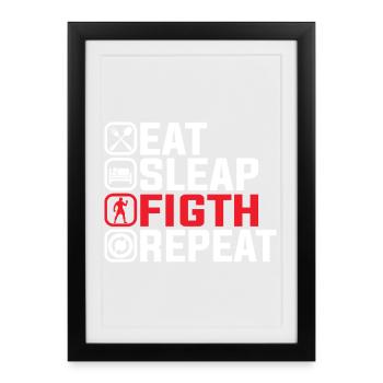 Manger Dormir Combattre Répéter - Conception de combattant MMA - Affiche encadrée (27 × 37 cm) - noir - Devant