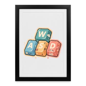 Kawaii WASD Gaming Gamer Mignon Mignon Cadeau - Affiche encadrée (27 × 37 cm) - noir - Devant