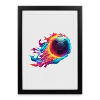 Fiery Football - Soccer Ball Fire - Framed poster (27 × 37 cm) - black - Front