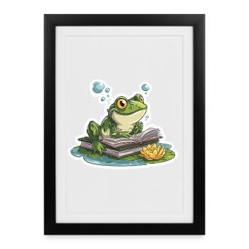 Frog Reading Pond Librarian Humor Reading - Framed poster (27 × 37 cm) - black - Front