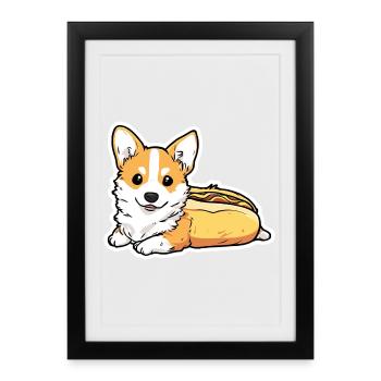 Collant en forme de pain pour hot-dogs Corgi mignon - Affiche encadrée (27 × 37 cm) - noir - Devant