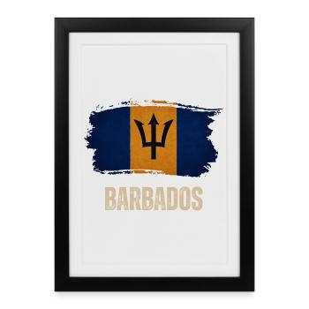Drapeau grunge de la Barbade, j’adore la Barbade - Affiche encadrée (27 × 37 cm) - noir - Devant