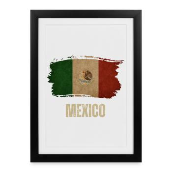 Grunge Mexico Drapeau, j’adore le Mexique - Affiche encadrée (27 × 37 cm) - noir - Devant