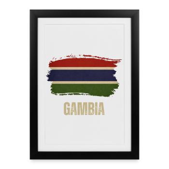 Drapeau grunge de la Gambie, j’adore la Gambie - Affiche encadrée (27 × 37 cm) - noir - Devant