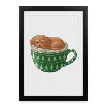 Chiot endormi dans un gobelet vert - Affiche encadrée (27 × 37 cm) - noir - Devant