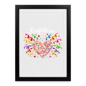 Confettis en cœur, costume féminin Alaaf - Affiche encadrée (27 × 37 cm) - noir - Devant