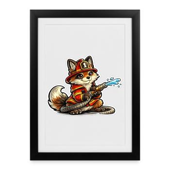 Fox firefighter hero in action - Framed poster (27 × 37 cm) - black - Front