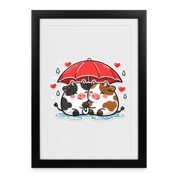 Cow duo under umbrella - Framed poster (27 × 37 cm) - black - Front