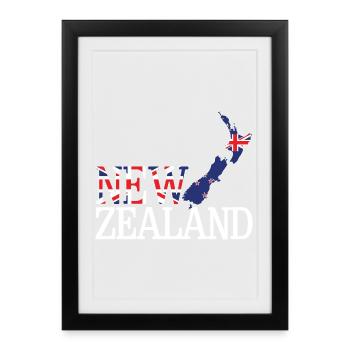Carte terrestre de la Nouvelle-Zélande - Affiche encadrée (27 × 37 cm) - noir - Devant