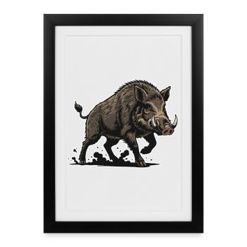 Wild Boar Charge Mascot Forest Wild Boar - Framed poster (27 × 37 cm) - black - Front